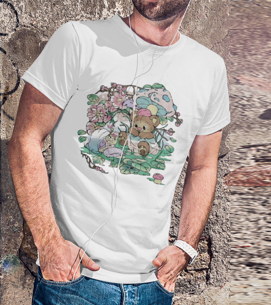 Hannah Michelle Forest Nap Bear And Mushroom Garden-Style Pals T-Shirt