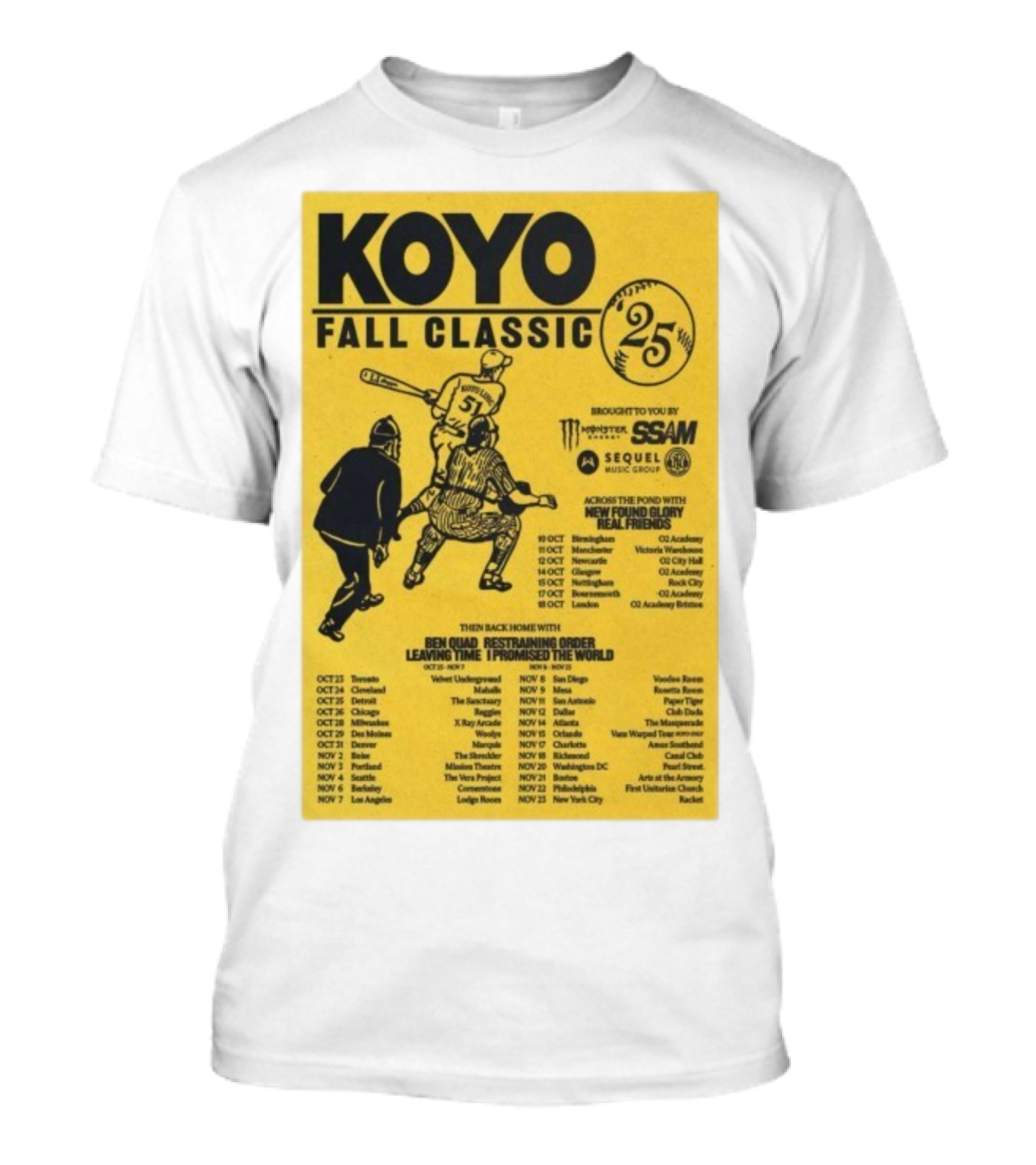 Koyo Fall Classic 2025 Tour Featuring New Found Glory Real Friends Ben Quad Restraining Order T-Shirt