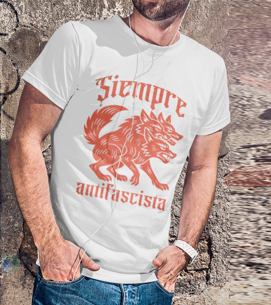 Siempre Antifascista Linocut Three-Headed Dog T-Shirt