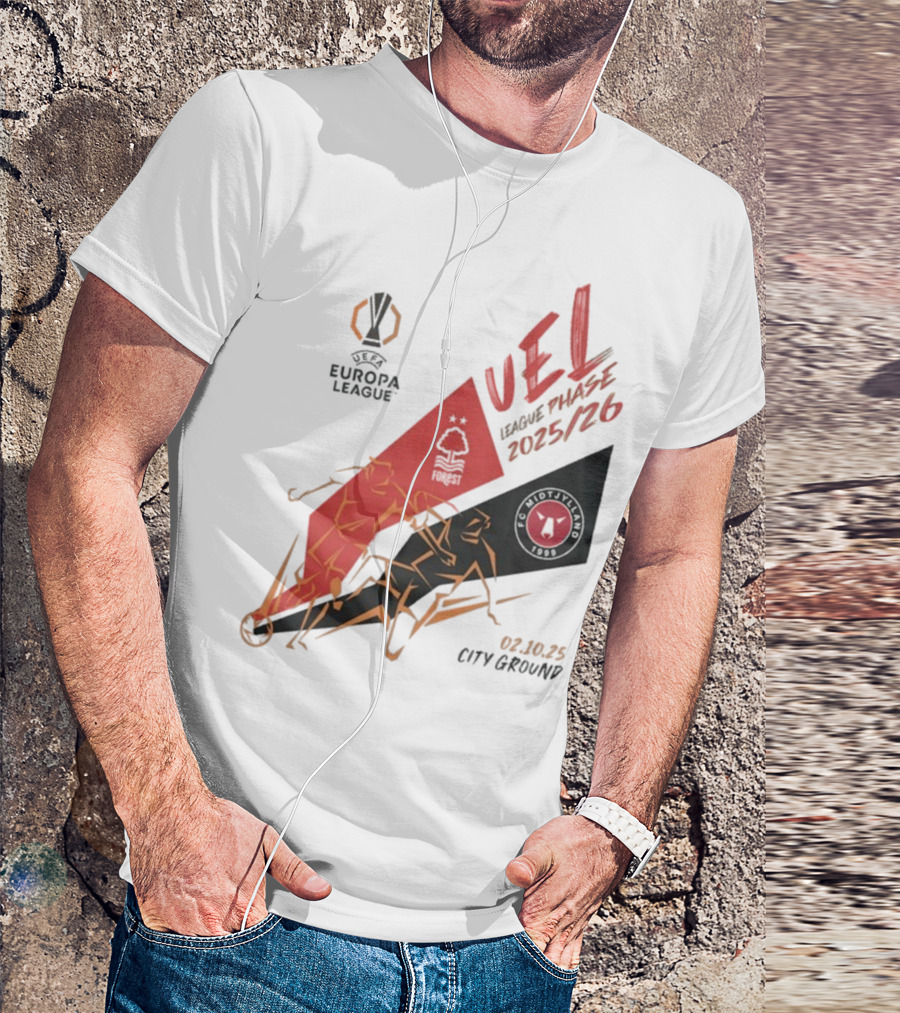 Nottingham Forest Vs FC Midtjylland Europa League 2025/26 League Phase City Ground 02.10.25 T-Shirt