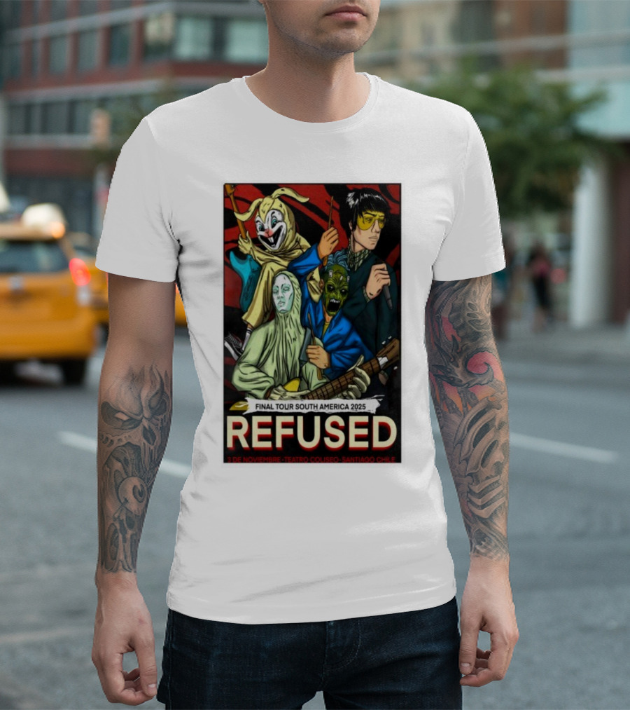 Refused Final Tour South America 2025 Teatro Coliseo Santiago Chile 3 De Noviembre Masked Band Illustration T-Shirt