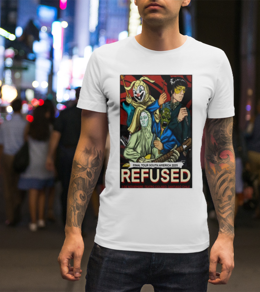 Refused Final Tour South America 2025 Teatro Coliseo Santiago Chile 3 De Noviembre Masked Band Illustration T-Shirt