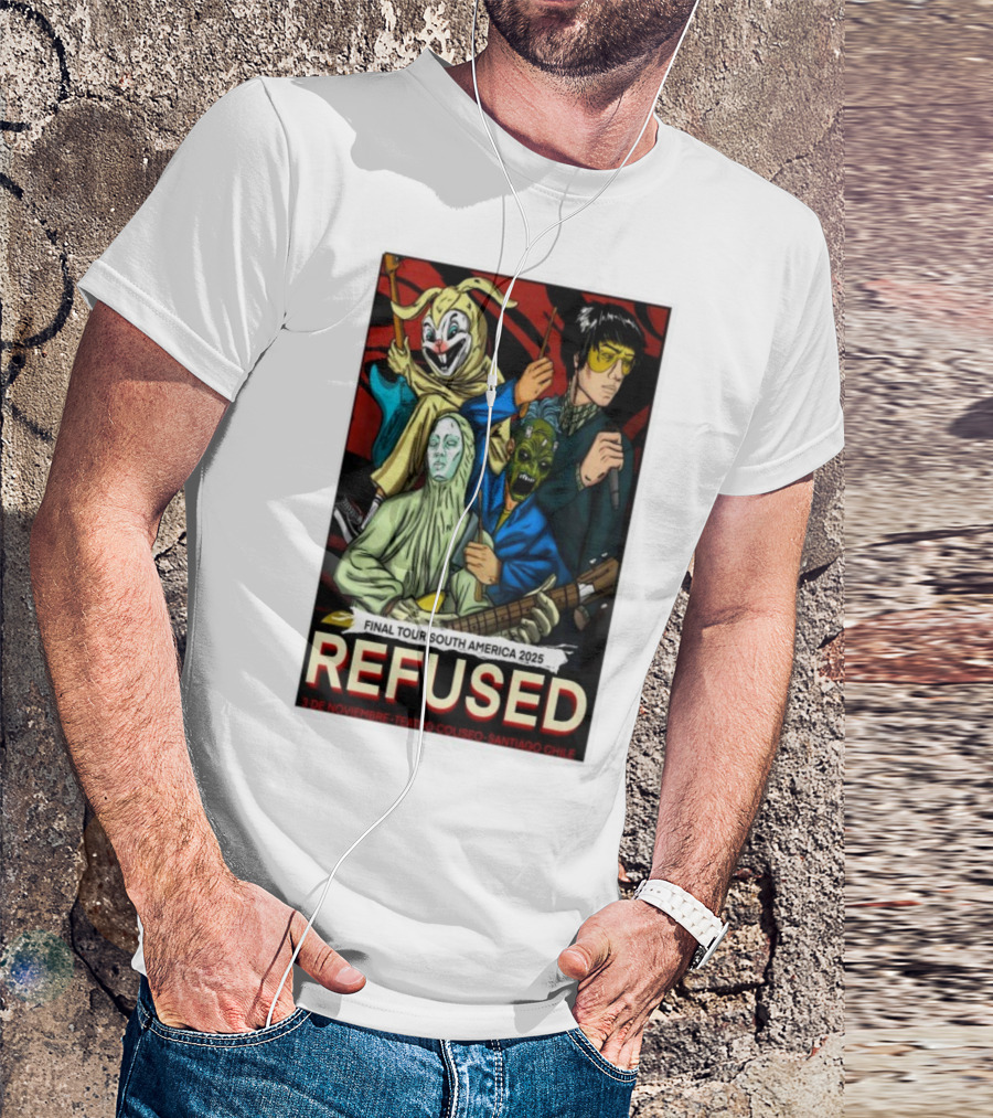 Refused Final Tour South America 2025 Teatro Coliseo Santiago Chile 3 De Noviembre Masked Band Illustration T-Shirt