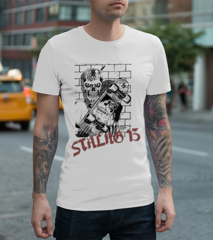 Stalag 13 Skull Skateboard Brick Wall T-Shirt