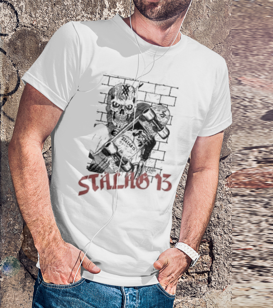 Stalag 13 Skull Skateboard Brick Wall T-Shirt