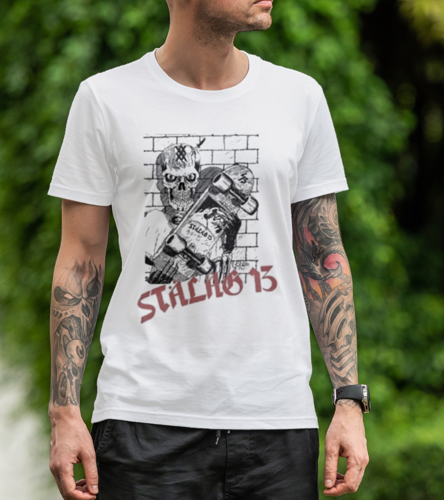 Stalag 13 Skull Skateboard Brick Wall T-Shirt