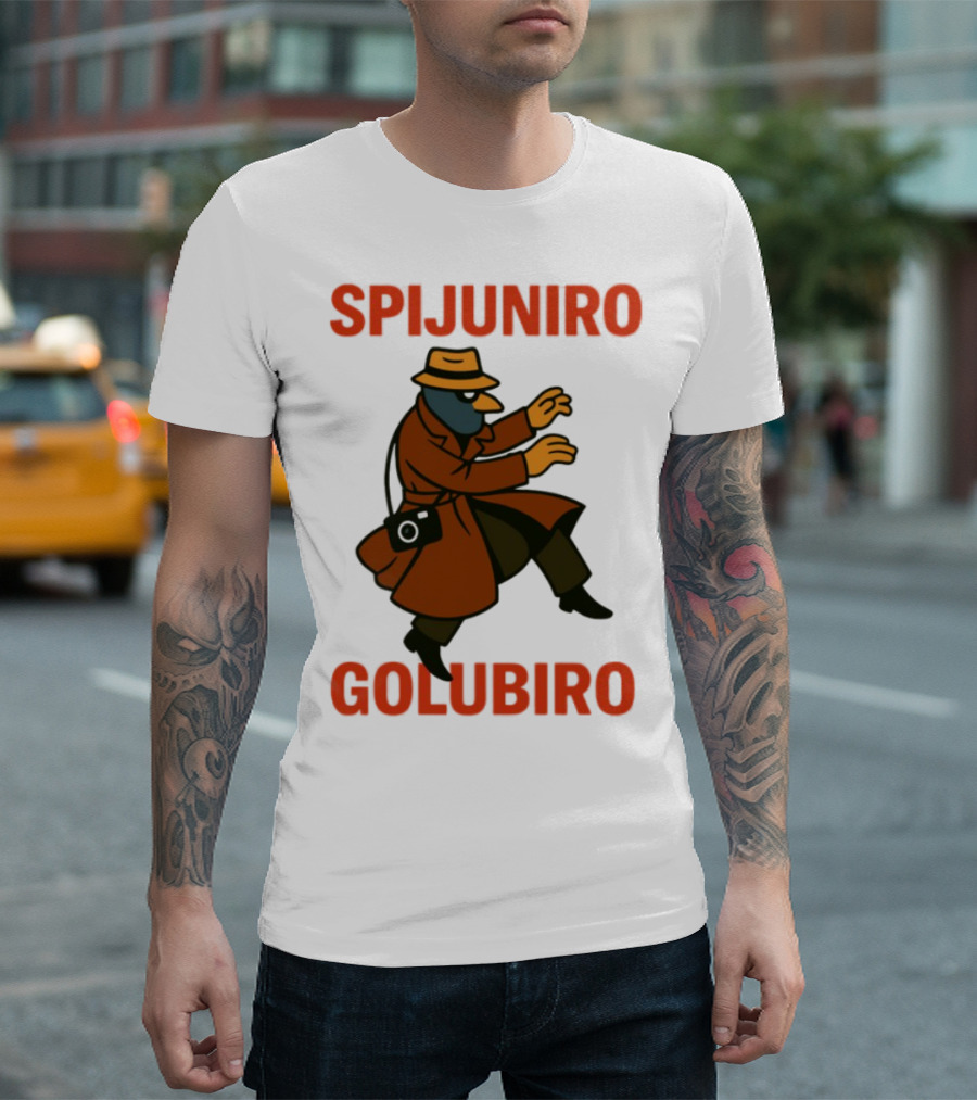 Spijuniro Golubiro Spy Pigeon In Trench Coat And Hat Retro Style T-Shirt