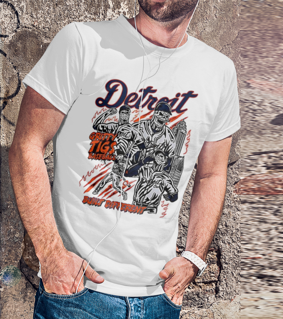 Detroit Gritty Tigs Baseball Built Different Skeleton T-Shirt