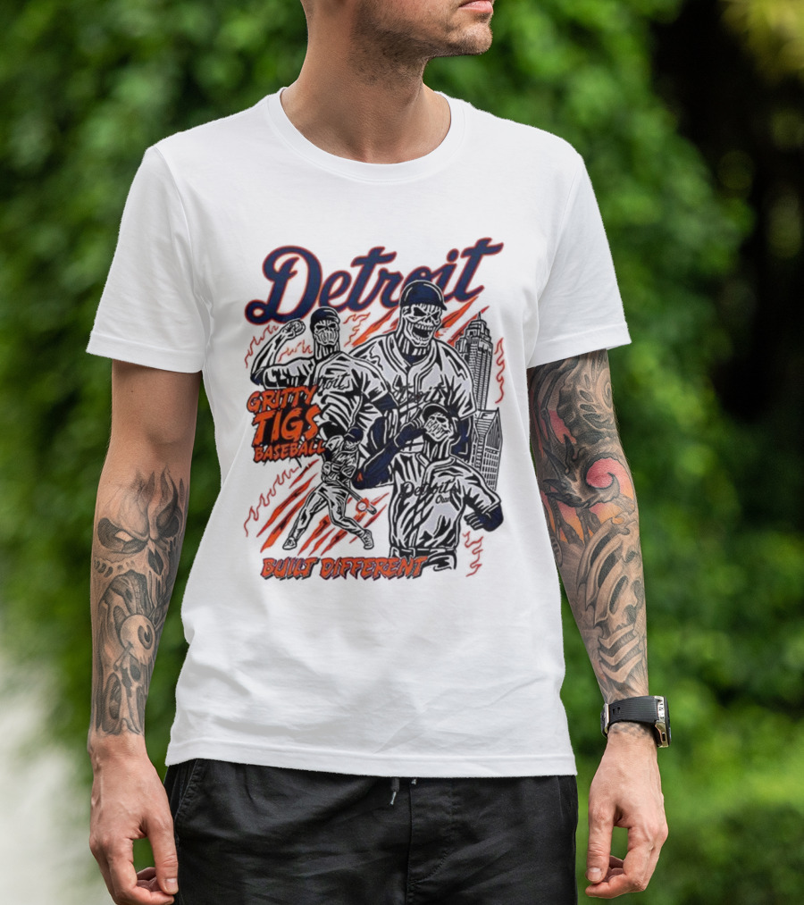 Detroit Gritty Tigs Baseball Built Different Skeleton T-Shirt