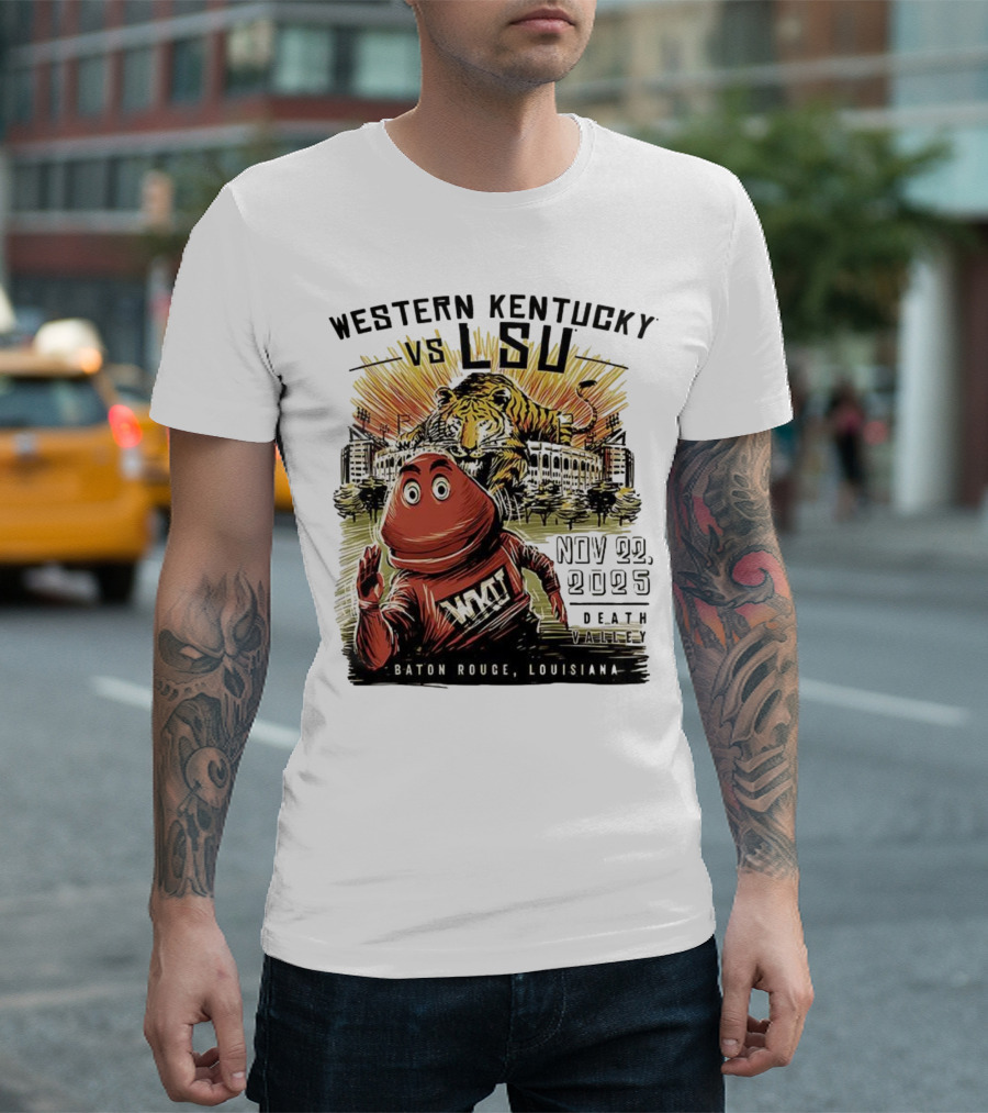 Western Kentucky Vs LSU November 2025 Tiger Mascot Baton Rouge Louisiana Stadium T-Shirt