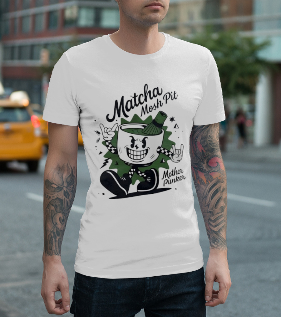 Matcha Mosh Pit Mother Punker Cartoon Cup with Whisk T-Shirt