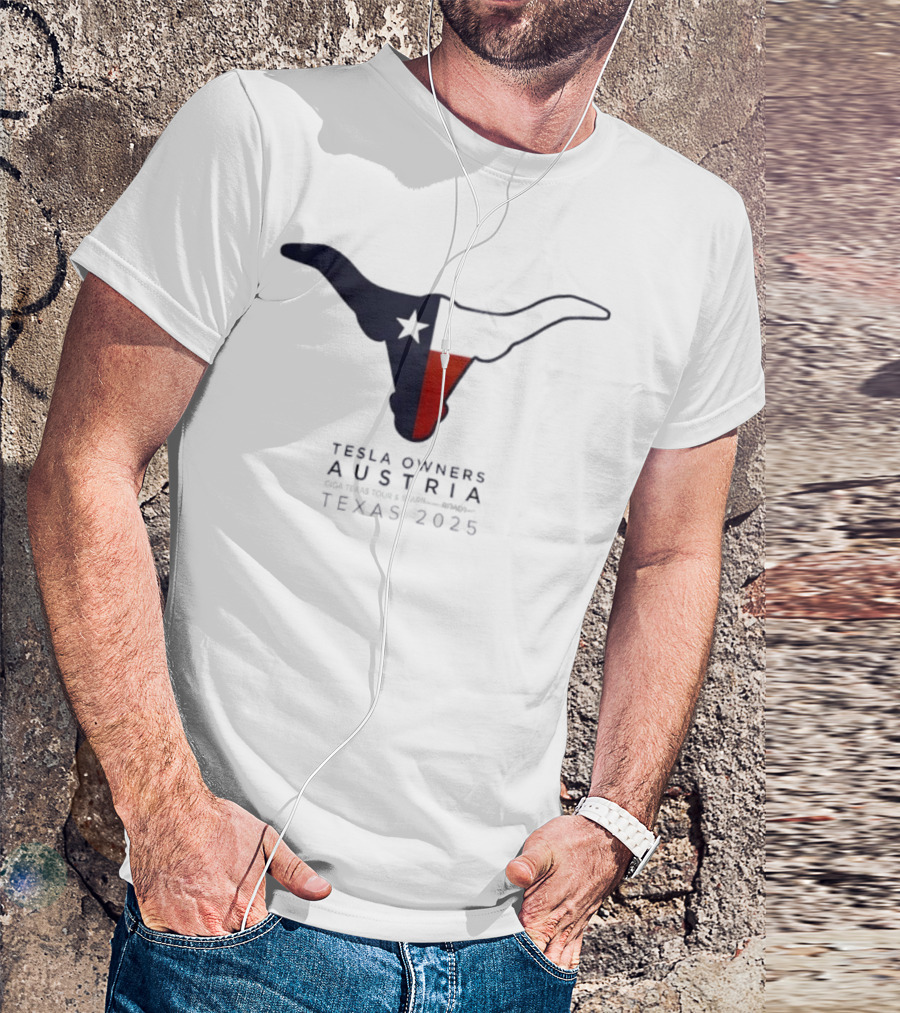 Tesla Owners Austria Texas 2025 Tour Longhorn Star Outline Logo T-Shirt