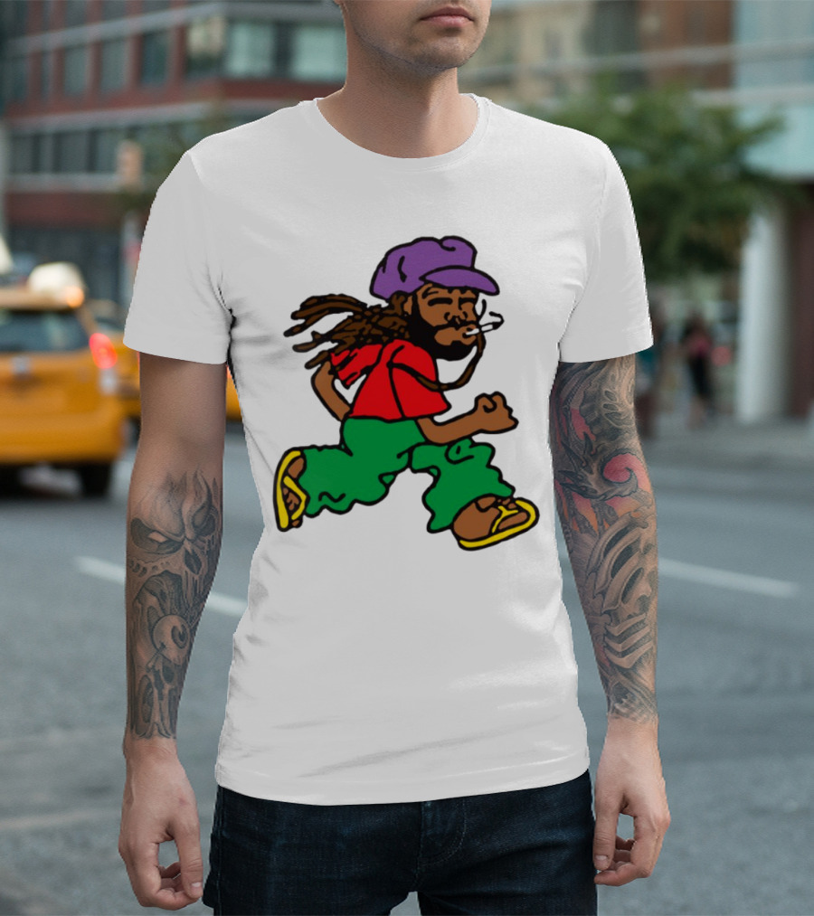 Amine Running Man Rastafarian Style Casual Character T-Shirt