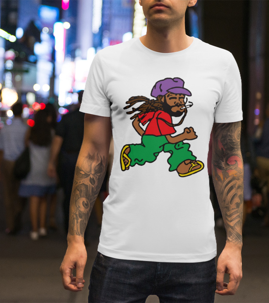 Amine Running Man Rastafarian Style Casual Character T-Shirt