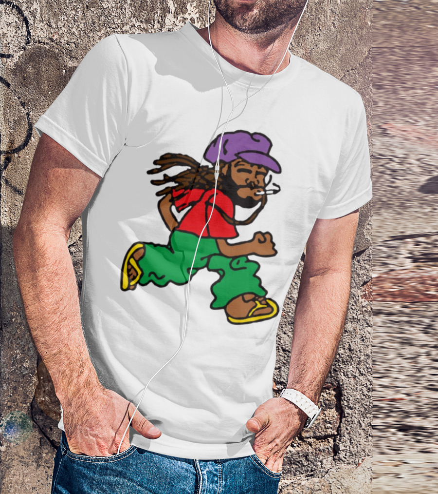 Amine Running Man Rastafarian Style Casual Character T-Shirt