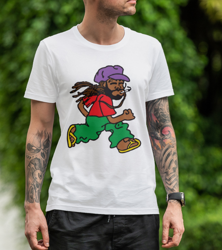 Amine Running Man Rastafarian Style Casual Character T-Shirt