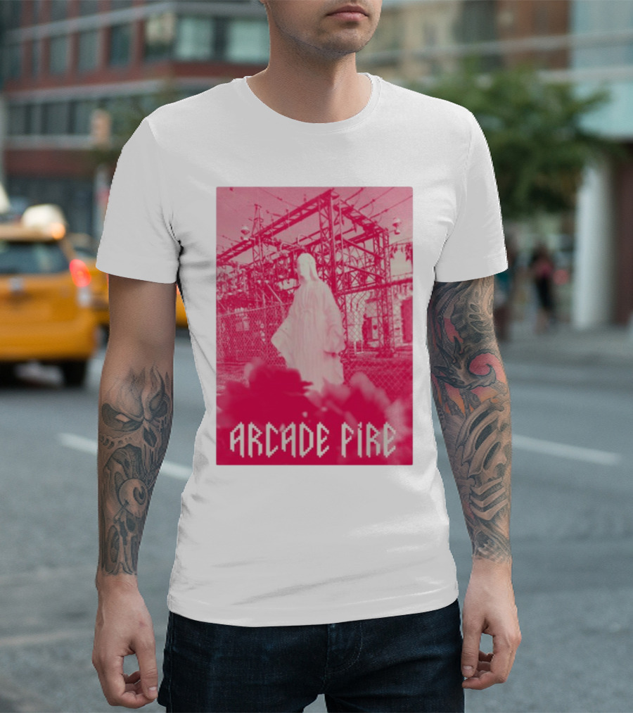 Arcade Fire Virgin Mary Statue Pink Power Station T-Shirt