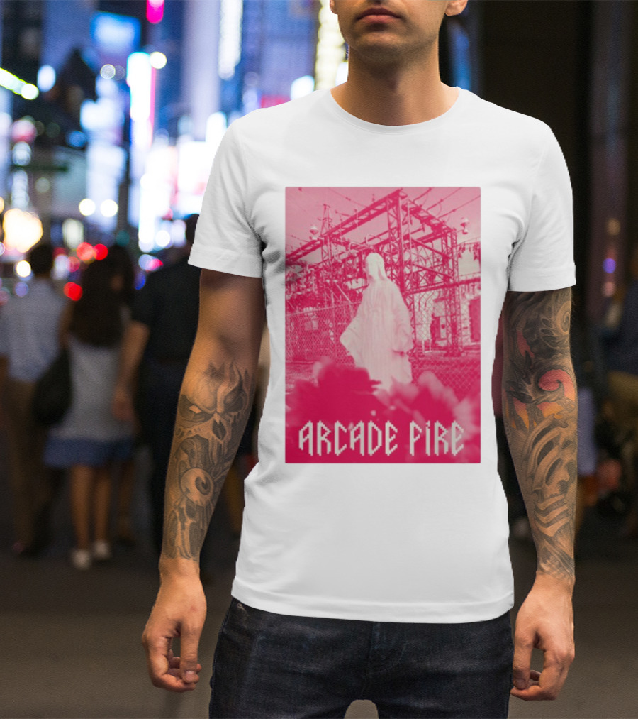 Arcade Fire Virgin Mary Statue Pink Power Station T-Shirt