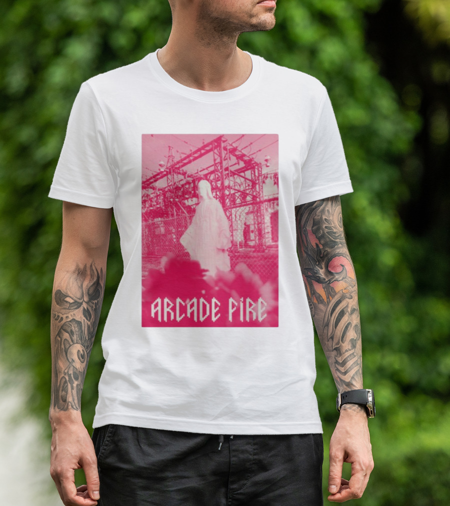 Arcade Fire Virgin Mary Statue Pink Power Station T-Shirt