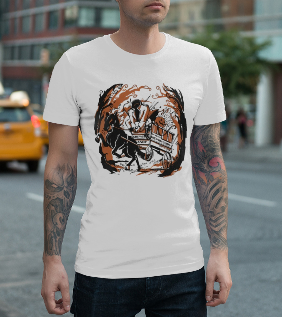 Headless Horseman Pumpkin Carriage Halloween Scene T-Shirt