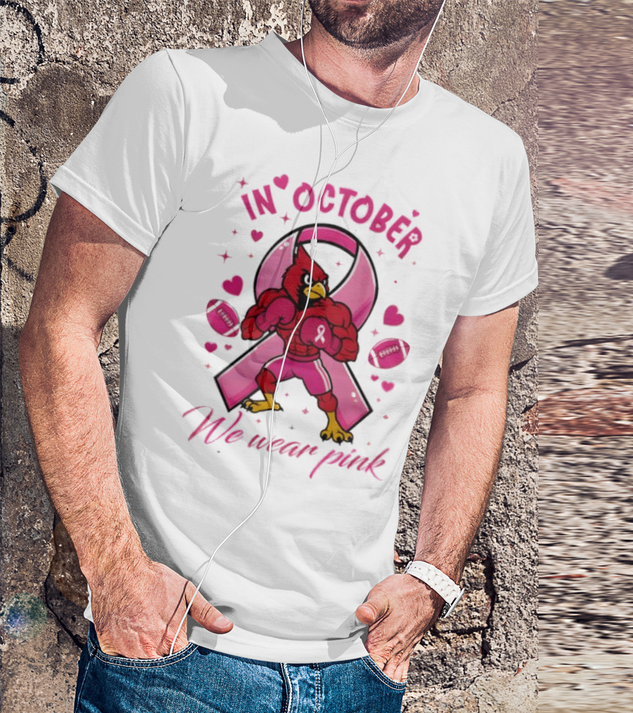 Louisville Cardinals In October We Wear Pink Tackle Cancer T-Shirt