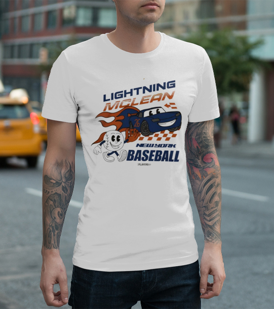 Lightning McLean New York Baseball 26 Cartoon Flame Racing T-Shirt