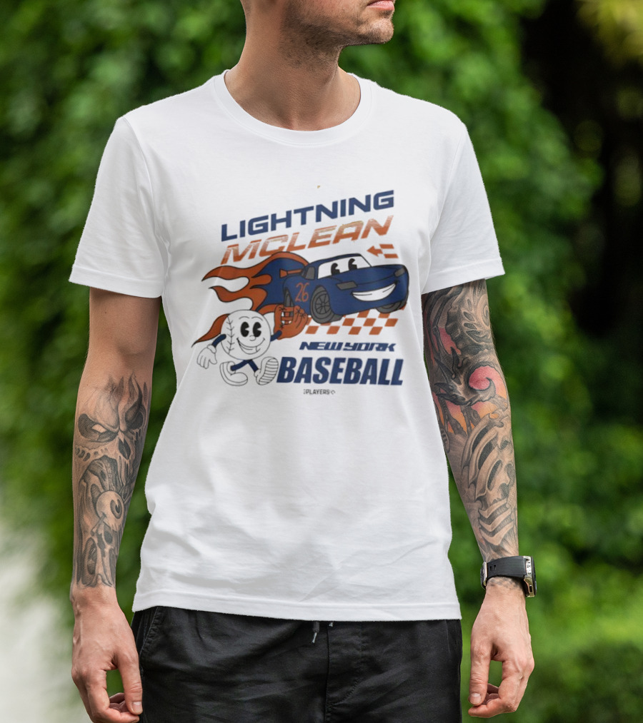 Lightning McLean New York Baseball 26 Cartoon Flame Racing T-Shirt