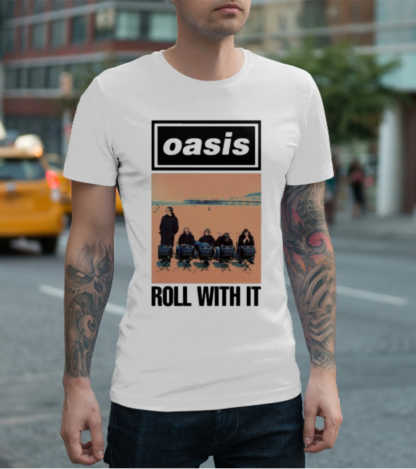 Oasis Roll With It Single Beach Scene Retro Style T-Shirt