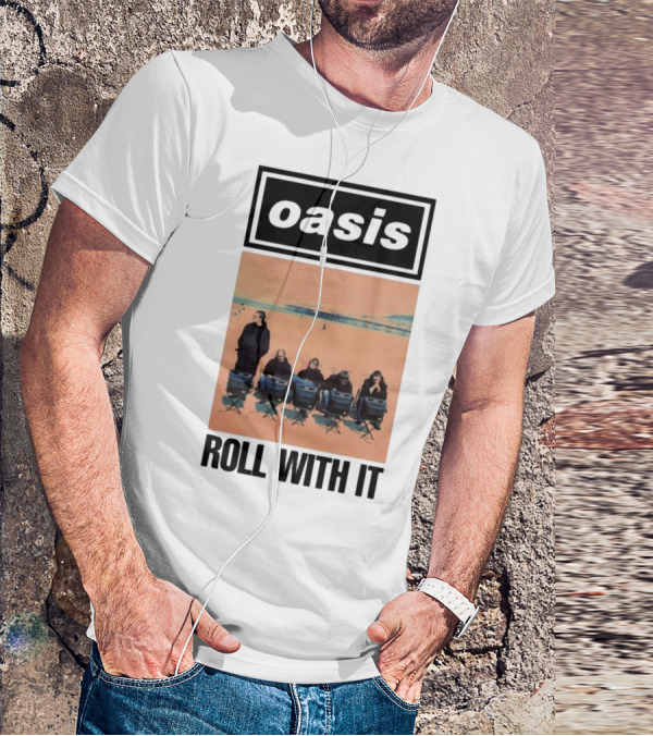 Oasis Roll With It Single Beach Scene Retro Style T-Shirt