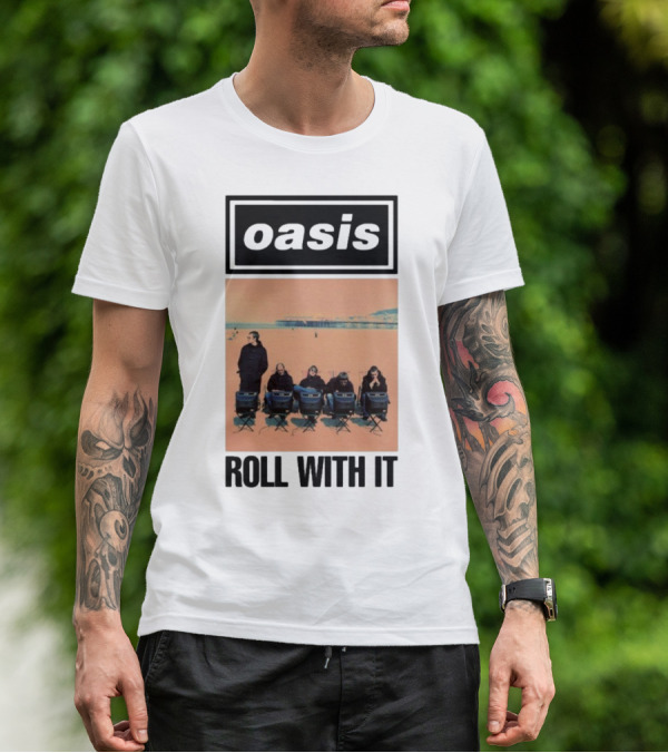 Oasis Roll With It Single Beach Scene Retro Style T-Shirt