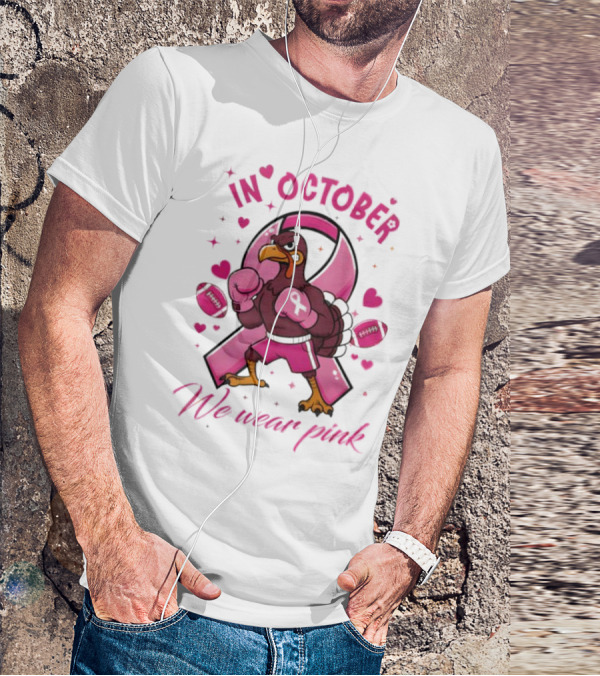 Virginia Tech Hokies Tackle Cancer In October We Wear Pink Boxing Turkey Breast Cancer Awareness T-Shirt