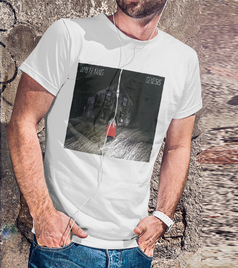 Whyte Fang Genesis Album Cover Creepy House And Figure In Red Jacket T-Shirt