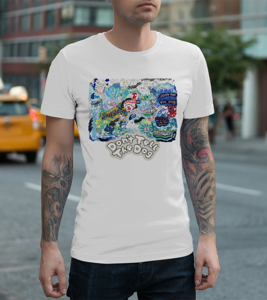 James Marriott Don't Tell The Dog Colorful Scrap Book Collage Vibrant Doodles T-Shirt