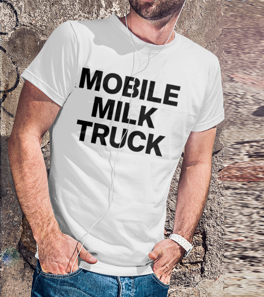 Mobile Milk Truck Dairy Time Bulldog Cartoon T-Shirt