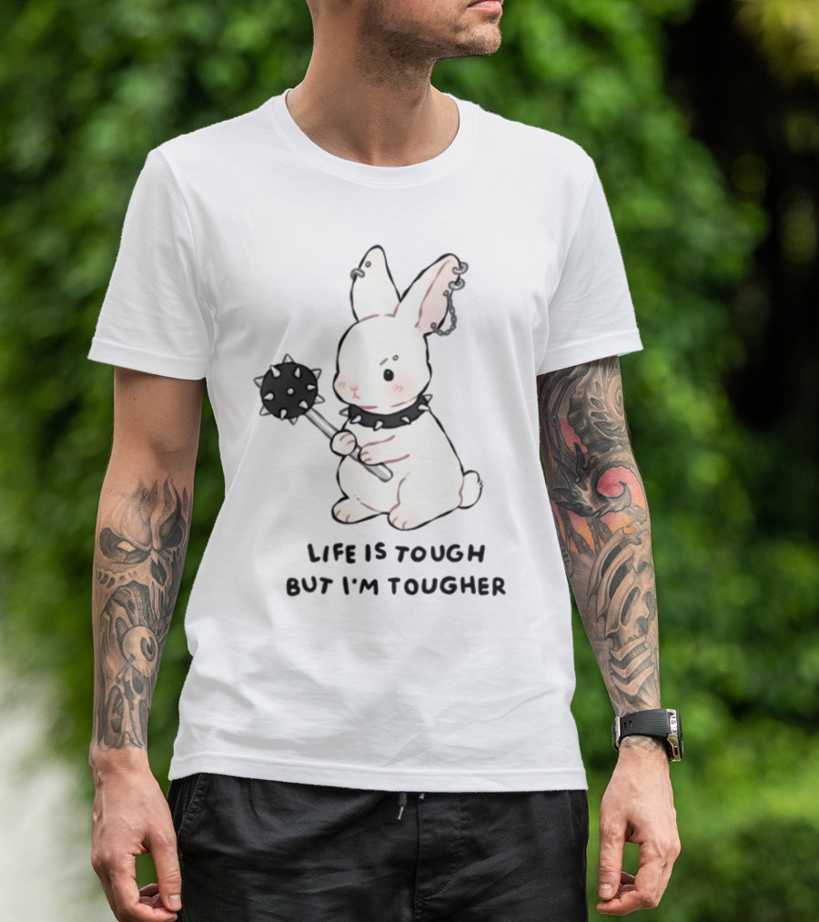 Life Is Tough But I'm Tougher Bunny With Spiked Collar And Mace T-Shirt