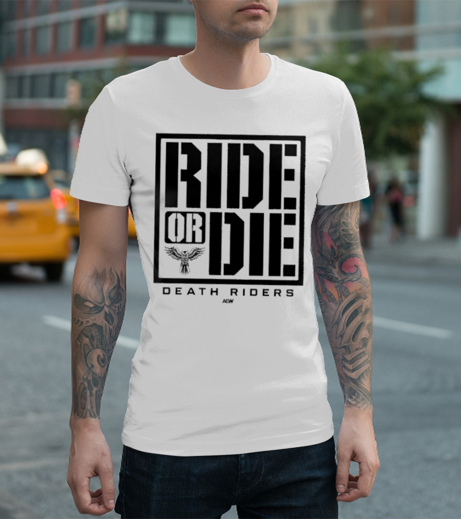 Death Riders Ride or Die Skeleton Biker Gang AEW T-Shirt