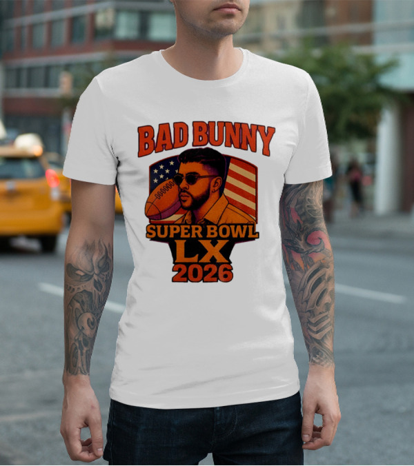 Bad Bunny Super Bowl LX 2026 American Flag Football Graphic T-Shirt