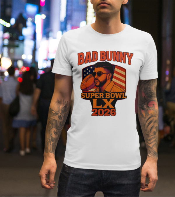 Bad Bunny Super Bowl LX 2026 American Flag Football Graphic T-Shirt