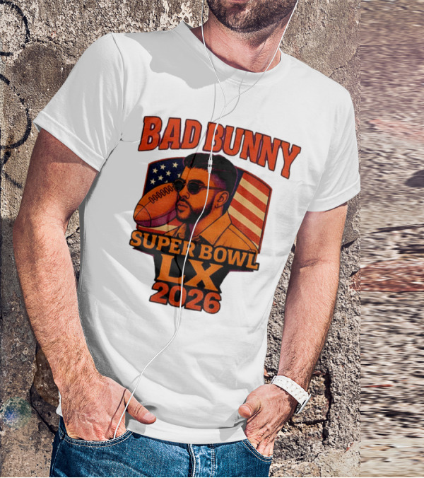Bad Bunny Super Bowl LX 2026 American Flag Football Graphic T-Shirt