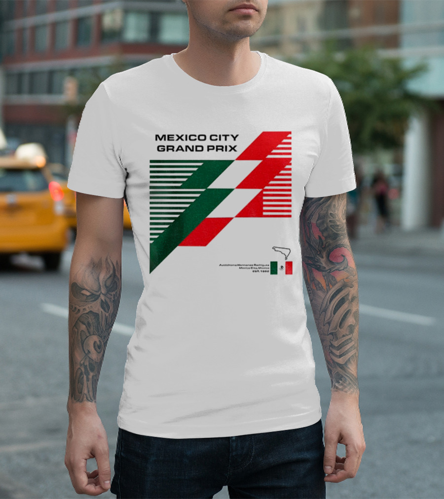 Mexico City Grand Prix Racing Stripes Emblem Green Red Flag T-Shirt