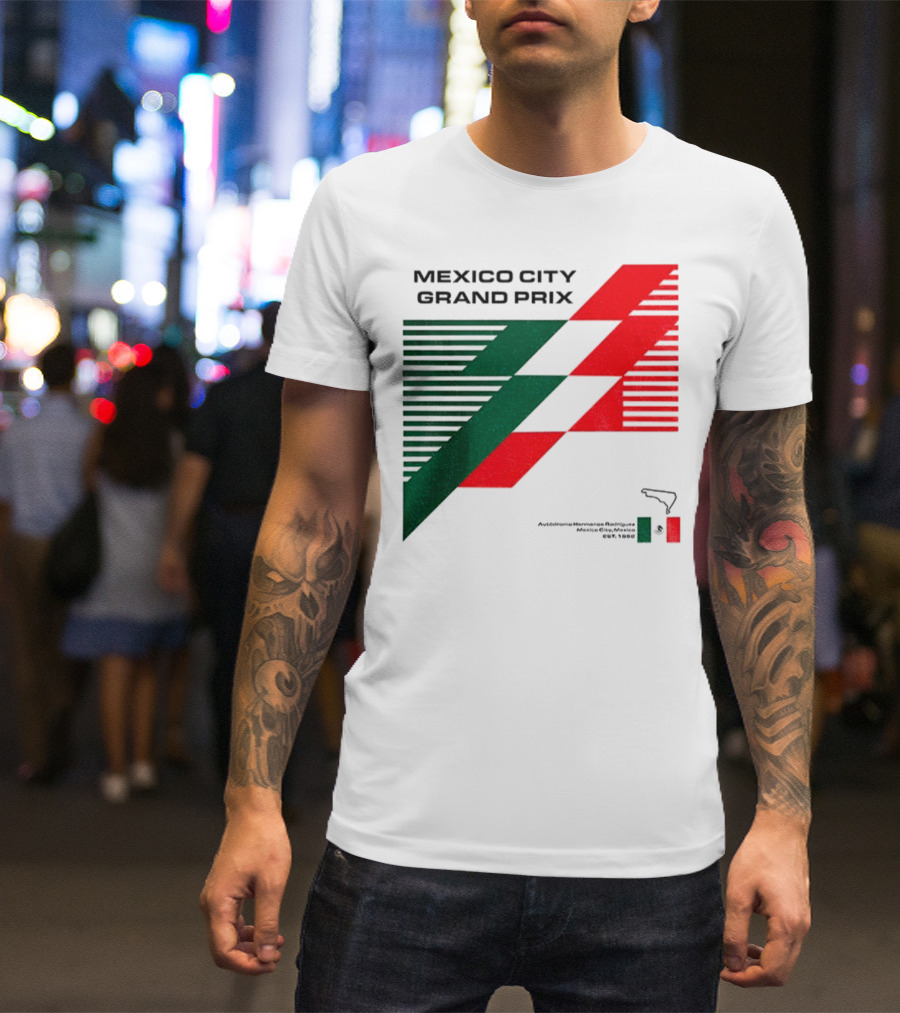 Mexico City Grand Prix Racing Stripes Emblem Green Red Flag T-Shirt
