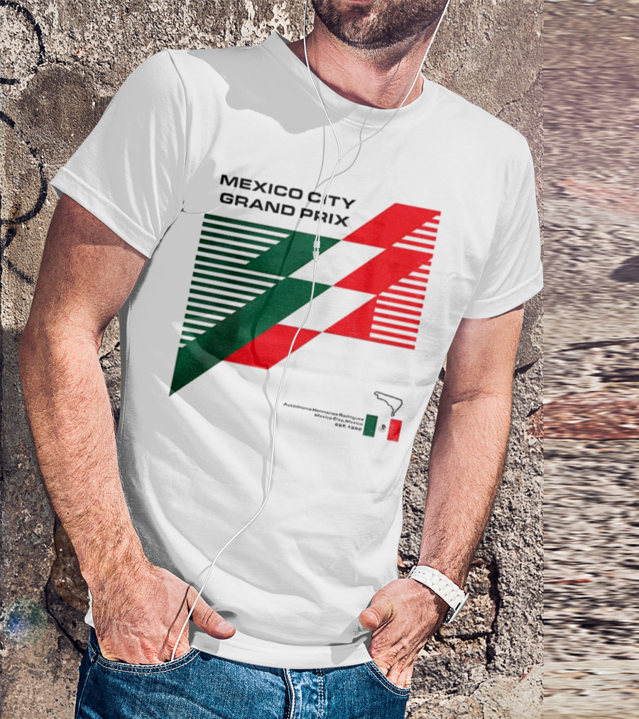 Mexico City Grand Prix Racing Stripes Emblem Green Red Flag T-Shirt