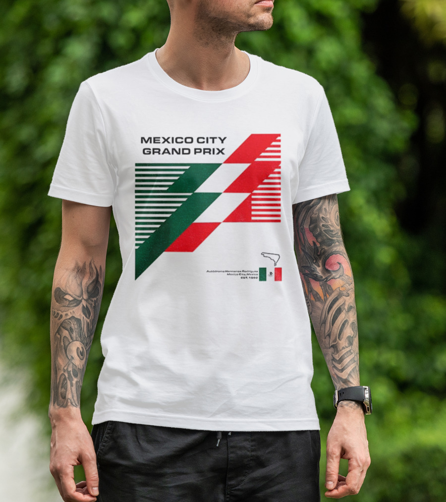 Mexico City Grand Prix Racing Stripes Emblem Green Red Flag T-Shirt