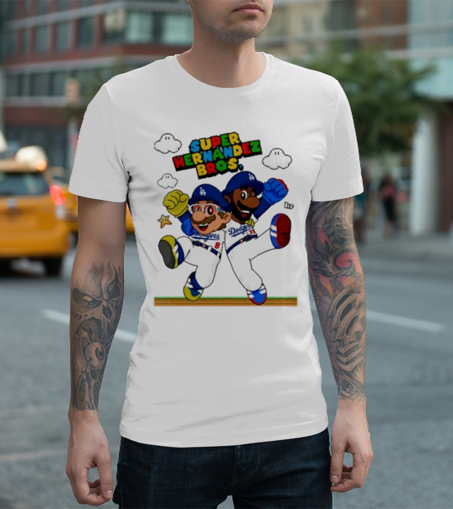Super Hernández Bros Teoscar Kiké Let’s Go Dodgers Mario X Los Angeles Dodgers T-Shirt