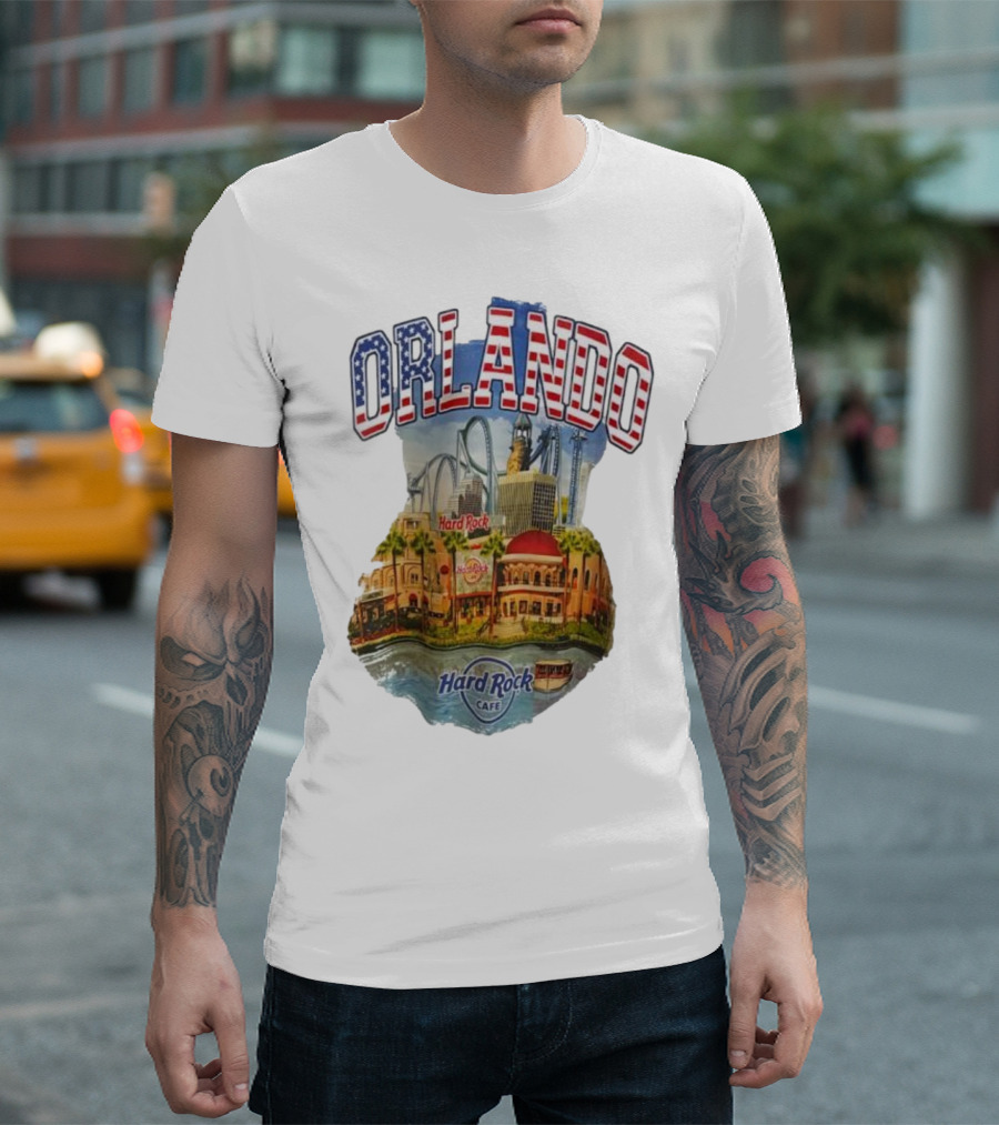 Hard Rock Cafe Orlando American Flag Skyline Roller T-Shirt