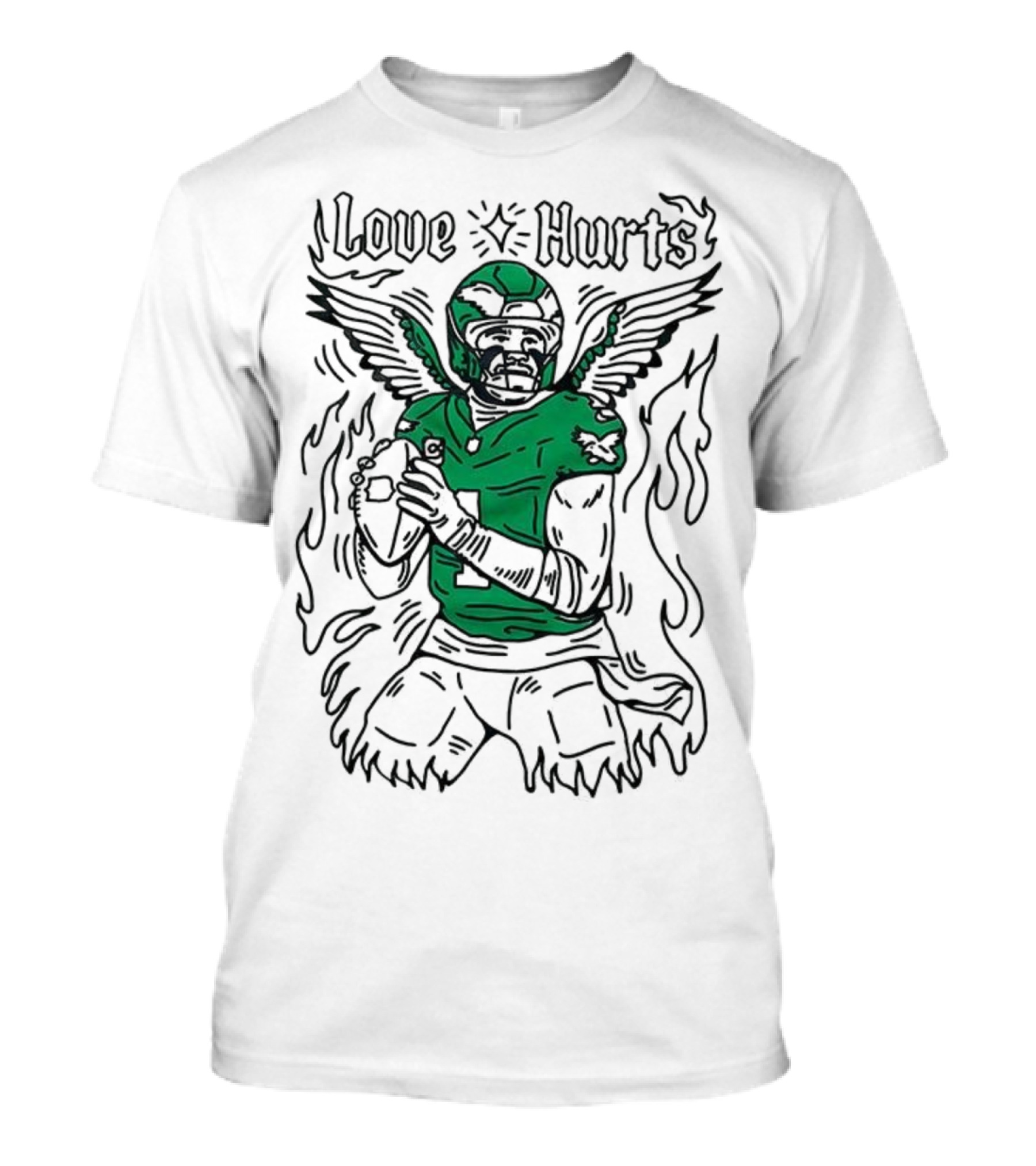 Love Hurts Jalen Hurts Philadelphia Eagles Football Wings Flames T-Shirt