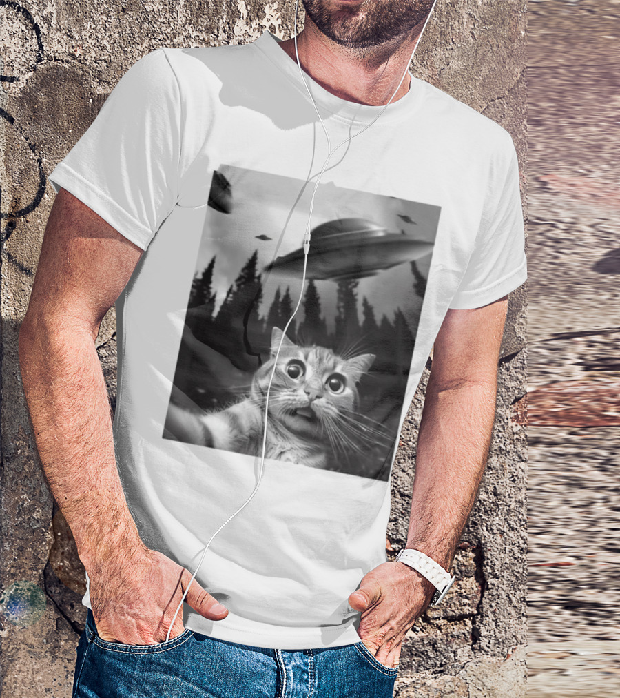 Keith Hernandez Cat Selfie Ufos Forest Scene T-Shirt