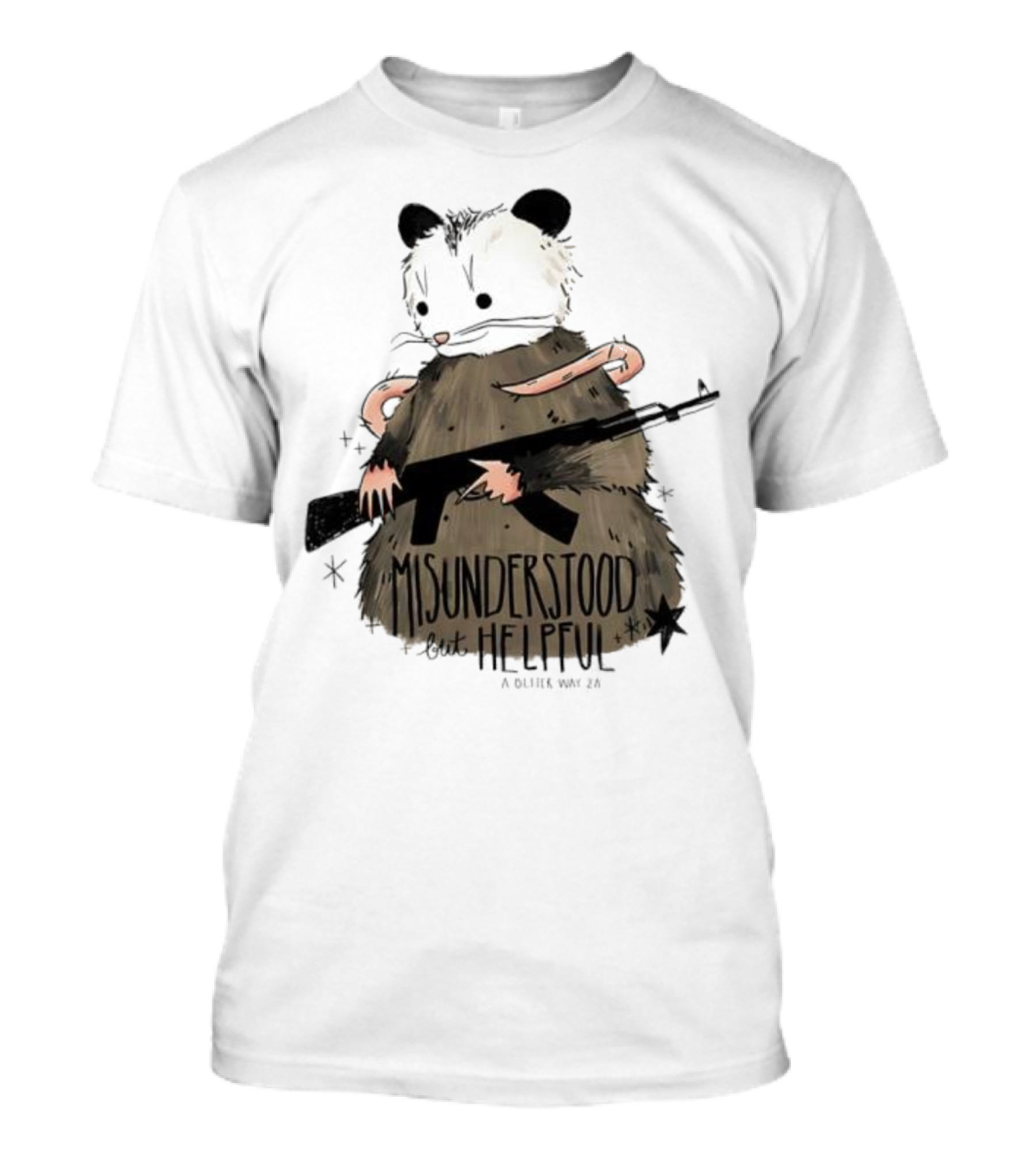 Misunderstood But Helpful Opossum With Rifle Artwork T-Shirt