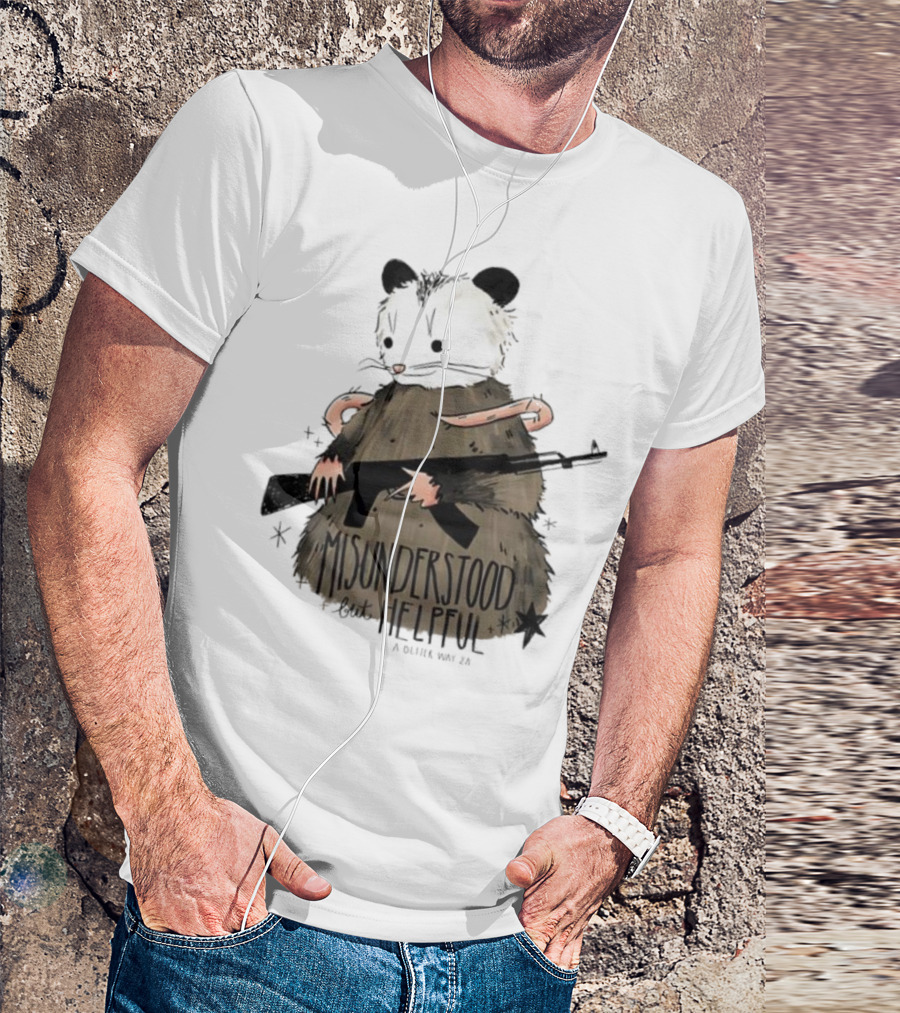 Misunderstood But Helpful Opossum With Rifle Artwork T-Shirt