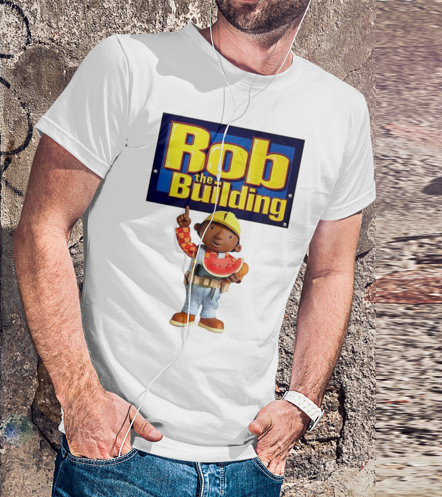 Rob The Building Cartoon Construction Character Eating Watermelon T-Shirt